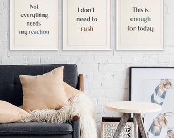 Affirmation Wall Art Set of 3, Calm Neutral Quote Prints, Minimal Printable Set