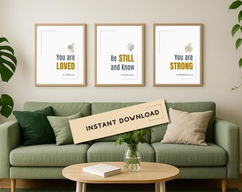 Bibelverstryck Set med 3, kristen väggkonst, bibelposter, trosdekor, inspirerande citat, utskrivbar digital nedladdning