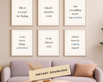 Simple Typography Wall Art Set of 6, Calm Neutral Affirmation Printable – Minimal Text Wall Art