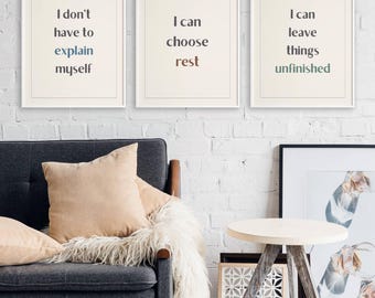 Simple Typography Wall Art Set of 3, Calm Neutral Affirmation Printable – Minimal Text Wall Art