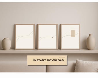 Warm Neutral Abstract Wall Art Set of 3, Beige Minimal Printable, Calm Scandinavian Gallery Wall