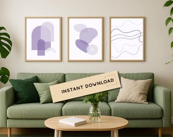 Lavender Wall Art Set of 3, Purple Abstract Print, Neutral Decor, Scandinavian Minimalist Art, Printable Digital Download