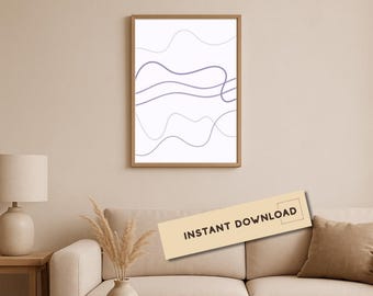 Lavender Wall Art, Flowing Line Print, Purple Abstract, Neutral Decor, Minimalist Poster, Printable Digital Download