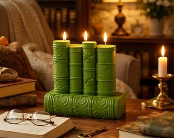 Book Shaped Candle, Decorative Book Candle, Green Aesthetic Candle, Library Decor, Cozy Home Decor Gift