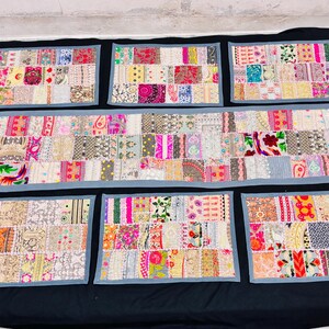 Handmade Grey Patchwork Table Runner 60x15” | Vintage Sari Embroidered Boho Decor | Indian Textile Art | Colorful Dining Table Runner image 11