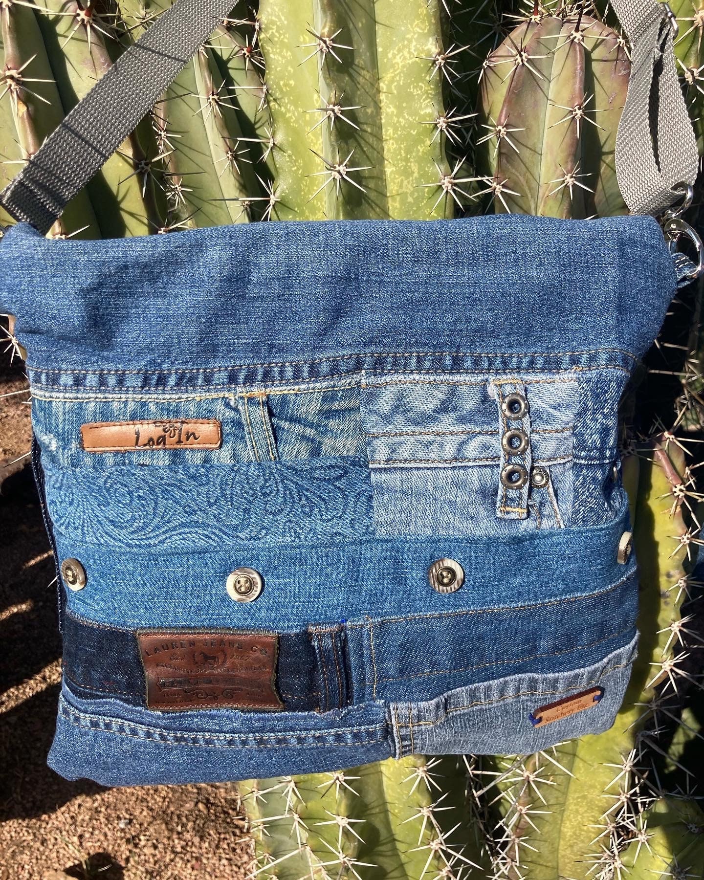 Upcycled Blue Jeans Denim Bootie Bag Purse —