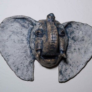 Ceramic Elephant Head Wall Mount Sculpture Mask