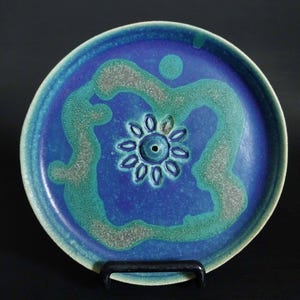 Weihrauch-Stick-Halter-Platte Teller-Brenner Blau Grün Sun Texture Keramik Steingut
