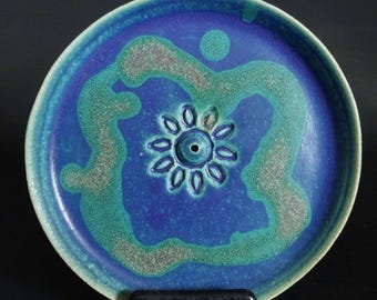 Wierookstokjeshouder Plaat Schotelbrander Blauwgroene zontextuur Keramisch aardewerk