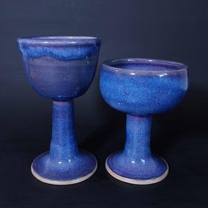 2pc Small Goblet Set Wine Chalice Shot Glass Ceramic Stoneware