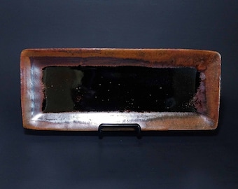 8.5 inch Rectangular Serving Platter Temmoku Ceramic Stoneware