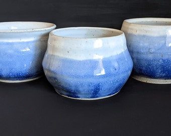 SECONDS SALE 3pc Blue and White Bowls Ceramic Stoneware