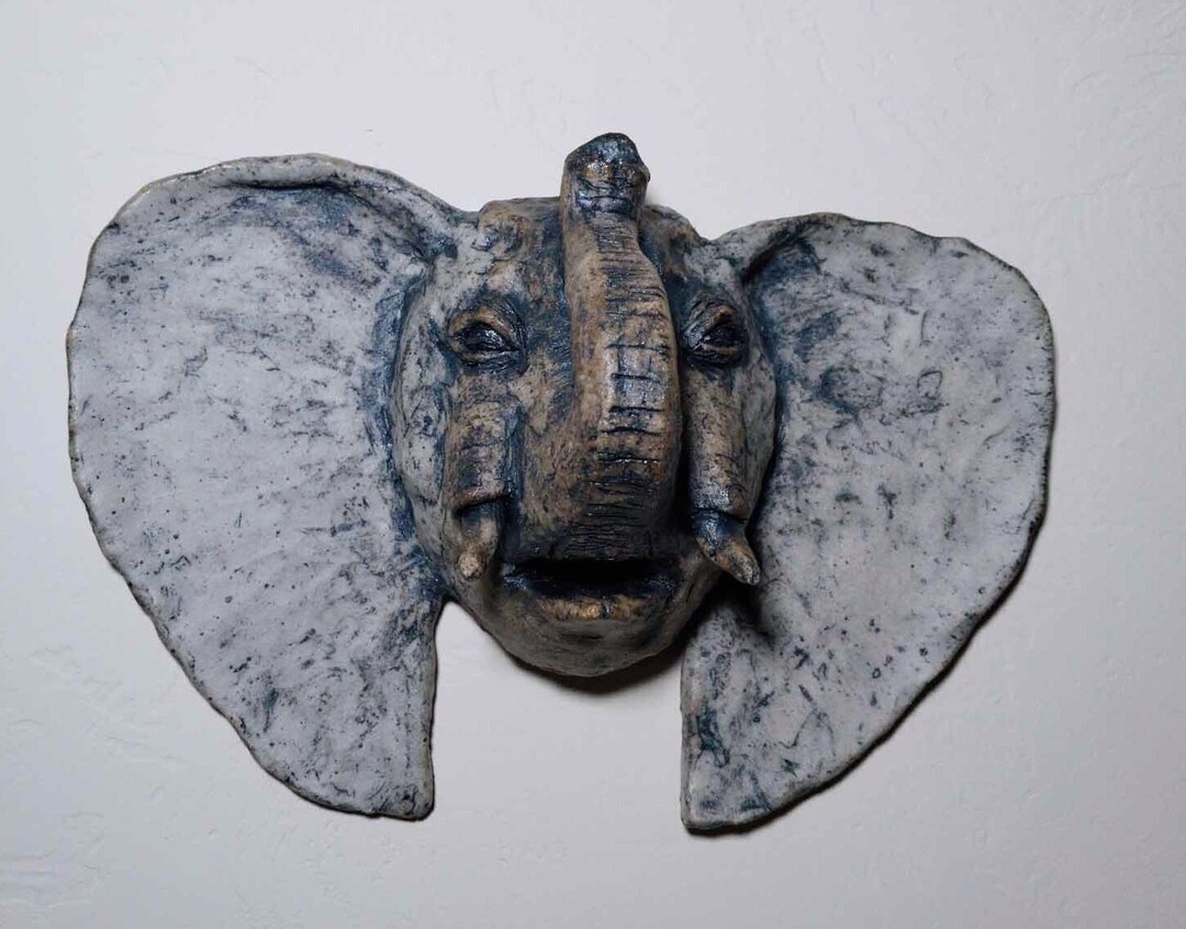 Ceramic Elephant Head Wall Mount Sculpture Mask Etsy