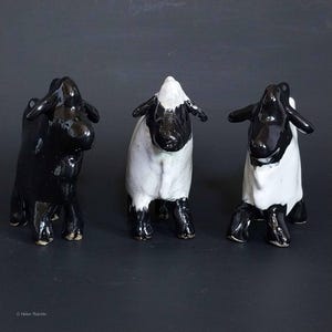 3pc Mini Black and White Sheep Set Abstract Ceramic Stoneware