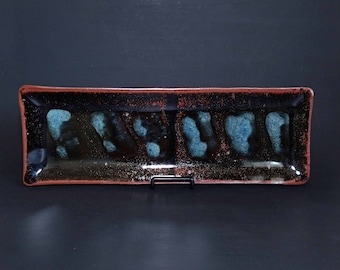 Piatto da portata rettangolare da 30 cm in gres ceramico Temmoku