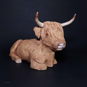 Scottish Highland Cow Sculpture Ceramic Stoneware