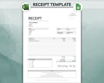 Editable Receipt Template – Excel & Google Sheets – Small Business, Printable PDF, Instant Download
