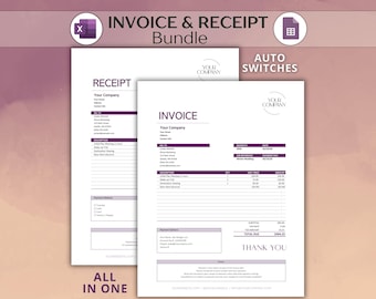 Invoice & Receipt Template Bundle - All-in-One – Excel, Google Sheets – Switch Instantly - Editable, PDF Ready