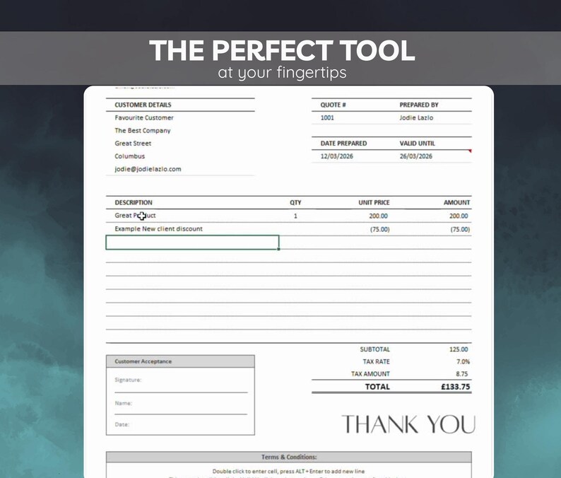 Editable Quote Template | Excel and Google Sheets | Professional ...