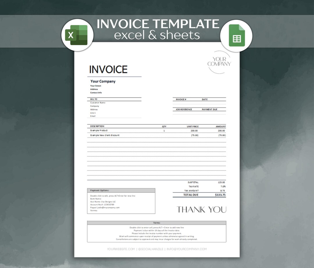 Editable Invoice Template for Excel and Google Sheets | Auto ...