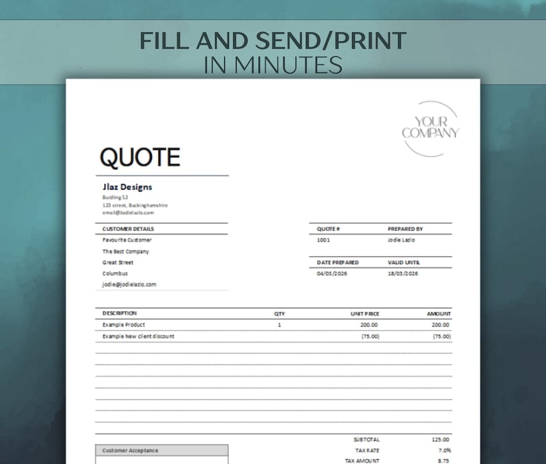 Editable Quote Template | Excel and Google Sheets | Professional ...