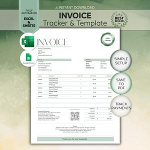 Smart Invoice Template & Tracker | Fully Automated Excel, Google Sheets | 5 * Easy, Ready to Use