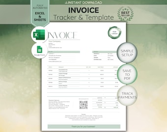 Smart Invoice Template & Tracker | Fully Automated Excel, Google Sheets | 5 * Easy, Ready to Use