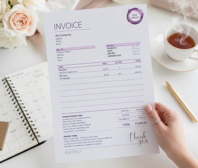 Temporary Invoice Note Microsoft Word Invoice Template | Editable Business Quote - Auto Totals ...