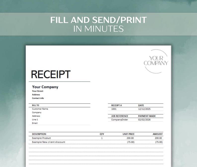 Editable Receipt Template – Excel & Google Sheets – Small Business ...