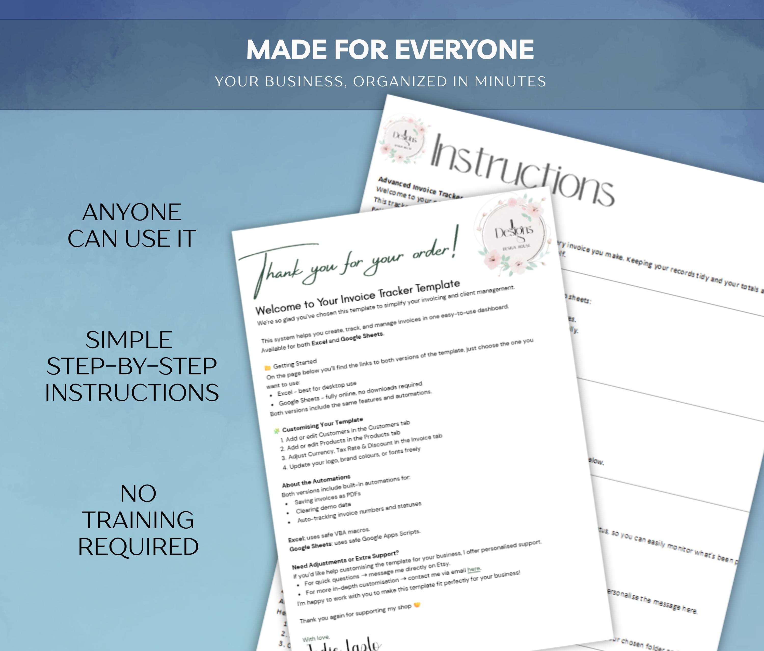 Editable Invoice Template for Excel - Advanced Small Business Automated ...