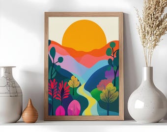 Colorful Abstract Landscape Poster, Modern and Vibrant Illustration, Contemporary Wall Decor, Rainbow Graphic Art, poster