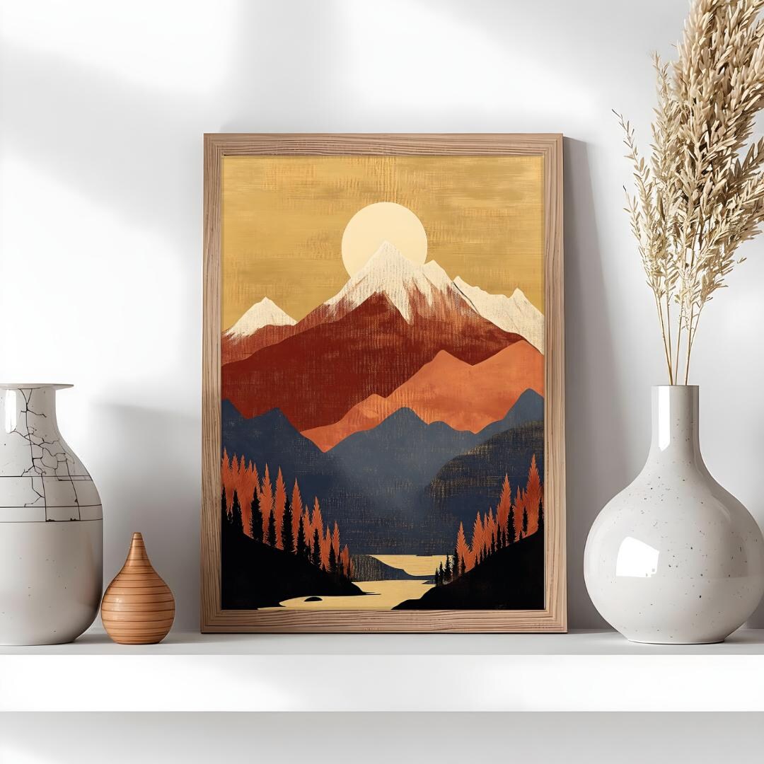 Minimalist Mountain Poster, Nature Landscape Wall Art, Modern Mountain ...