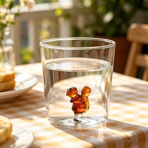 Handblown Squirrel Glass Cup, Whimsical 3D Animal Inside Water Glass, Perfect Gift for Nature Lovers, Aesthetic Coffee Mug for Daily Use