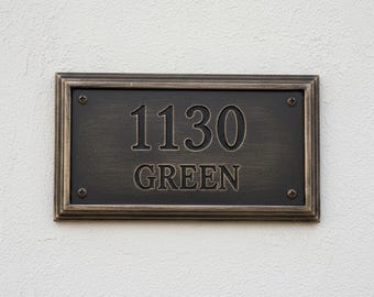 Personalized Vintage Address Plaque – Antique Bronze Acrylic Stone Sign
