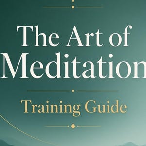 May include: A digital training guide cover with a dark green gradient background featuring a gold lotus icon at the top. The text reads The Art of Meditation in large white letters and Training Guide in smaller gold letters above a light green rectangle.