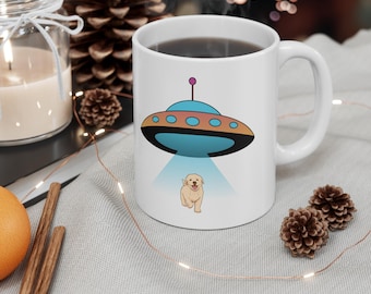 UFO Dog Mug: Funny Alien Spaceship Coffee Cup - 11oz
