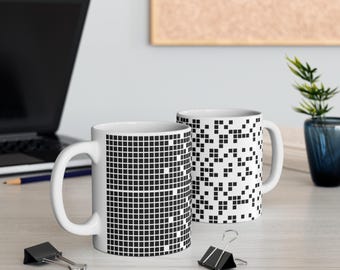 Geometric Black and White Ceramic Mug: Modern Minimalist Drinkware