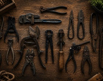 Vintage Blacksmith , Metalworking Tool Lot 16 Antique Shears, Pliers & Tongs