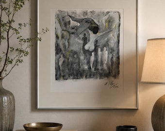 Original Klaus Polenz painting, 2002, signed, mixed media on paper, framed