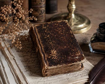 Antique German Book 1830s Leather Bound Fraktur Leipzig