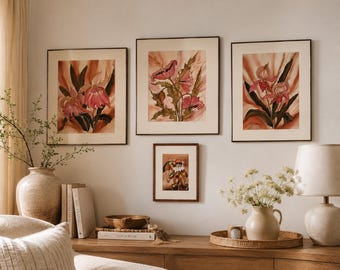 Vintage Hand Painted Silk Art Set by Ruth Toups, 4 Framed