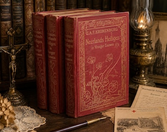 Rare Dutch Catholic Books 1900 1904 Red Antique Library Set