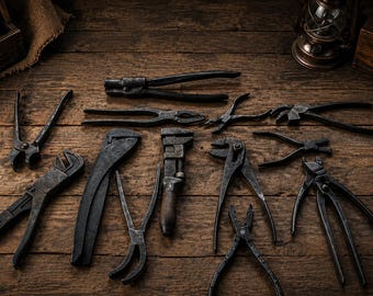 Antique Blacksmith Tool Lot Vintage Farrier Wrenches Pliers Industrial Decor