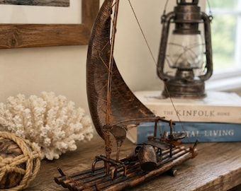 Vintage Copper Sailboat Sculpture Maritime Nautical Decor Handmade