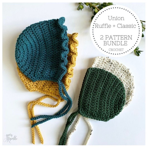 UNION BUNDLE - Ruffle + Classic Baby Bonnets - 2 crochet PATTERNS