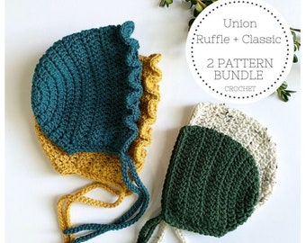 UNION BUNDLE - Ruffle + Classic Baby Bonnets - 2 crochet PATTERNS