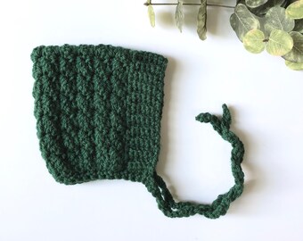 evergreen - BELL crochet pixie baby bonnet - MADE to ORDER