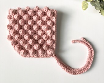 Blush - PERRY crochet pixie baby bonnet - MADE to ORDER