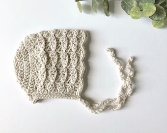 linen - SHELBY crochet baby bonnet - MADE to ORDER