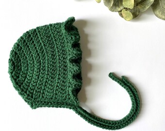 evergreen - UNION RUFFLE crochet baby bonnet - MADE to Order